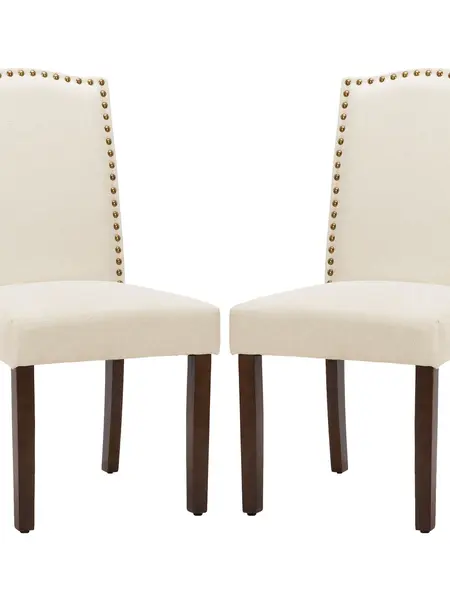 SweetFurniture Upholstered Dining Room Chairs Modern Fabric Living Room Chairs Parsons with Nailhead Trim and Wood Legs Armless Kitchen Side Chair