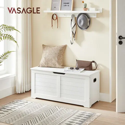 SONGMICS HOME Storage Chest, Storage Trunk with 2 Safety Hinges, Storage Bench, Shoe Bench, Farmhouse Style