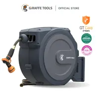 【DealsForYouDays】Giraffe Tools 90ft-130ft 330LB Metal Bracket Retractable Garden 5/8in 1/2in Hose Reels for Outside,Bob Vila Best Overall Wall Mounted Water Hose Reel with 180° Swivel, Any Length Lock, 9 Pattern Hose Nozzle, 2 years warranty, SummerWins