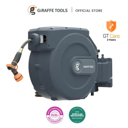 【DealsForYouDays】115ft+5 ft 5/8in Giraffe Tools Retractable Garden Hose Reel Bob Vila Best overall Heavy Duty Wall Mounted Water Hose Reel Automatic Rewind, 180 Deg Swivel Bracket, Slow Retraction,9 adjustable Nozzle, 2 years warranty, SummerWins