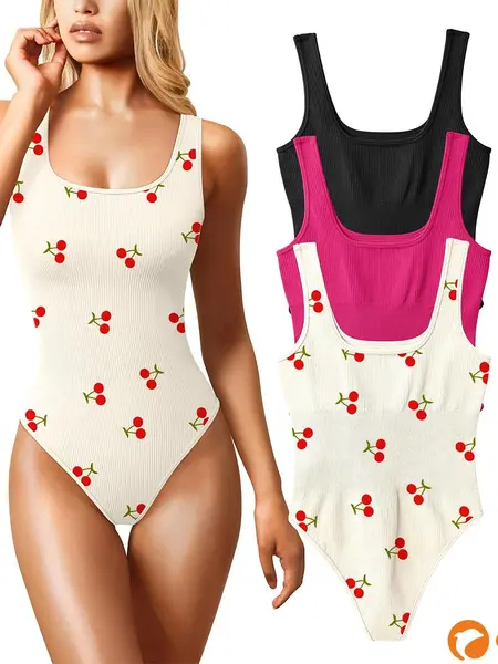 OQQ Women's 3 Piece Bodysuits Sexy Ribbed Sleeveless Square Neck Tank Tops Seamless Trendy,summerwins,summeroutfits,vacationoutfits,beachoutfits