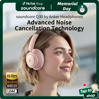 soundcore Q30 by Anker, Hybrid Active Noise Cancelling Headphones with Multiple Modes, Hi-Res Sound, Custom EQ via App, 50H Playtime, Comfortable Fit, Bluetooth, Multipoint Connection