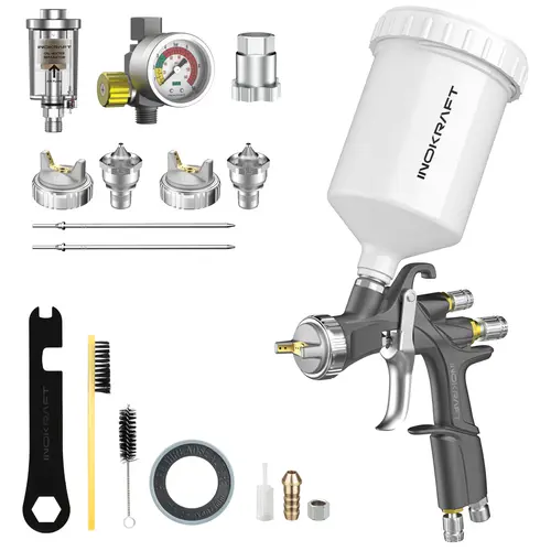 InoKraft DRZZLE D1-LVLP Spray Gun Premium & Basic Kit for Cars & House DIY Painting Superior Quality Atomization Efficient Transfer Easy Operation One-Piece Forged Aluminum Body Teflon Coating,father'sdaygifts