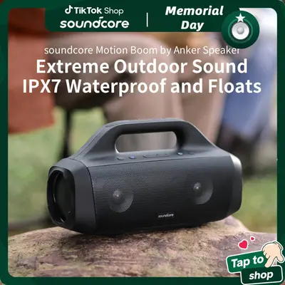 soundcore Anker Motion Boom Waterproof Bluetooth Speaker with Titanium Drivers, BassUp Technology, IPX7, 24H Playtime, App, Built-in Handle, Outdoor Speaker for Camping, Pool, Beach, Backyard