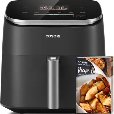 COSORI TurboBlaze 6-Qt Compact Air Fryer - Kitchen Appliances, Multifunctional Cooker, Small Labor-Saving Programmable Fryers, 9 Functions, 5 Speeds, Healthy Nontoxic Ceramic Coating, 95% Less Oil, Fast Crispy Cooking, Easy to Clean, Included Recipes, 6-Q