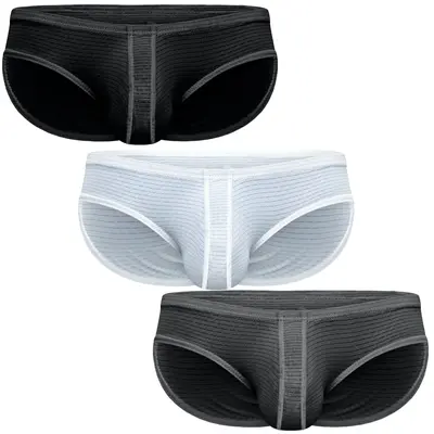 Real Men Ares-Ascent Low-Rise Pouch Bikini Brief, A B C or D Pouch 3 Pack- Black White Grey Nylon Jersey Menswear Nylon Spandex Underwear Soft Stylish Day Athletic Breathable Activewear Sportswear