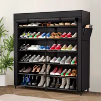 7-Tier Shoe Rack Storage Organizer 42 Pairs Portable Double Row with Dustproof Cover Non-Woven Shoe Storage Cabinet Metal Garage summerwins