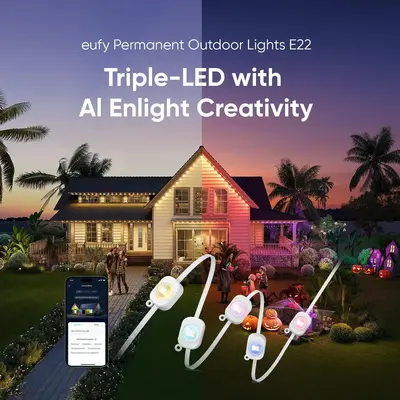 【Special Bundle】eufy Permanent Outdoor Lights E22, 100ft with 60 Triple-LED Lights, Smart RGBWW for Christmas, Daily and Holiday, IP67 Waterproof, AI Lighting Themes for Christmas Decorations, Links with Cameras Dimmable Customization