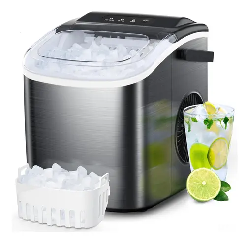 COWSAR Bullet Ice Maker Countertop with Self-Cleaning, Staninless Steel or ABS Plastic, 26.5lbs/24Hrs, 6 Mins/9 Pcs Bullet Ice, Portable Ice Maker for Kitchen/Home/Office/Party/RV