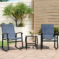Walsunny 3 Pieces Big Bistro Rocking Chair Set, Outdoor Patio Furniture set with 2 Rocking Chairs and 1 Coffee Table for Balcony, Pool, Camp, Lawn, Deep Blue