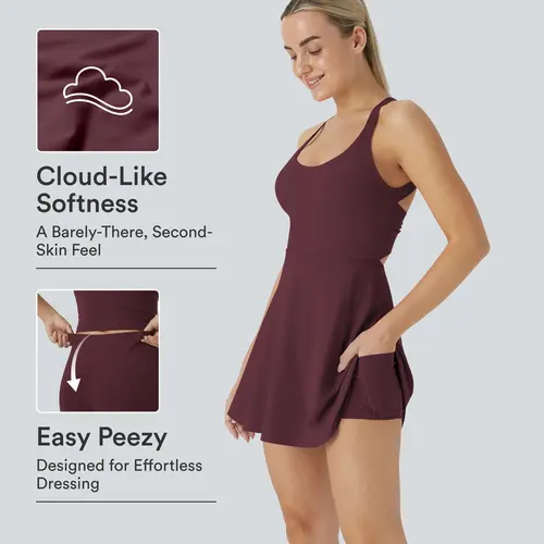 Halara Backless Sleeveless Criss Cross Active Spring Dresses for Women - Easy Peezy, Dresses with pockets for Yoga Workout Running, Women's Sports & Outdoor Clothing
