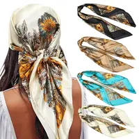 AWAYTR Head Scarves for Women, 4 Pack 35" Large Square Allover Print Silk-Like Satin Head Wrap for Evening & Ceremony, Ideal Birthday Womens Gifts