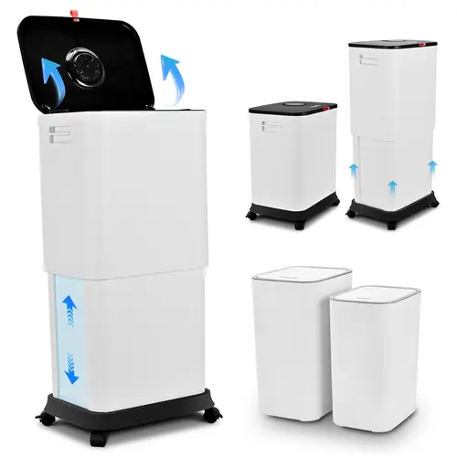 Pukomc Telescopic Trash Can Kitchen, 8L-45L Slim Plastic Home Trash Can with Lid, Odor Isolation, Height Adjustable, Indoor/Outdoor Under Kitchen Counter Bin summerwins