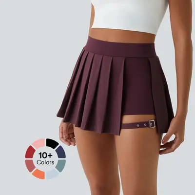 Halara Breezeful High Waisted Pleated 2-in-1 Side Pocket Adjustable Buckle Mini Quick Dry Casual Skirt Gym Shorts Athletic Wear Breathable Fabric Red Outdoor Comfort  Womenswear #summervibes