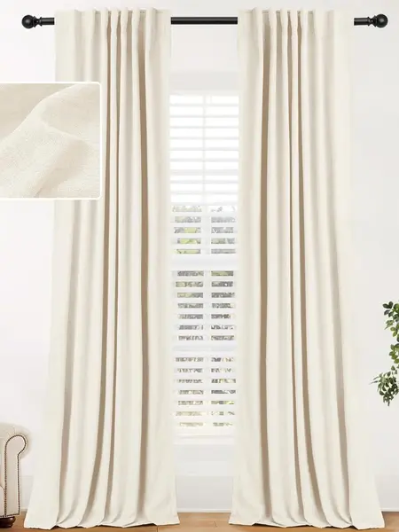 Inovaday 2pcs Blackout Curtains Linen Curtains For Living Room, Back Tab Thermal Insulated Black Out Curtains Farmhouse Style Heavy Duty Easy Maintenance Outdoorfun