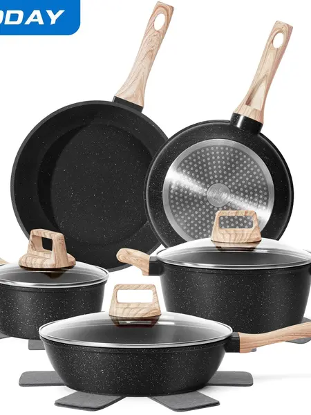 SODAY 12-Piece Non-Stick Cookware Set with Lid, Aluminium Core, Granite Coating, Induction Compatible, Easy Cleaning, Safe & Healthy Cooking