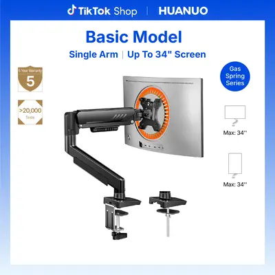 HUANUO Durable Fully Adjustable Single Monitor Height Adjustable Desk Mount - 13-34 in Screens, Tool-Free VESA Installation, Cable Management, 19.8 lbs Max Load, 100x100mm Max VESA Compatibility, PC Accessories