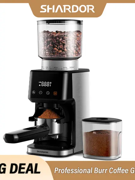 SHARDOR Anti-static Conical Burr Coffee Grinder for Espresso, 51 Precise Settings Coffee Bean Grinder with Timer Touchscreen Electric Adjustable, Brushed Stainless Steel. Grinding