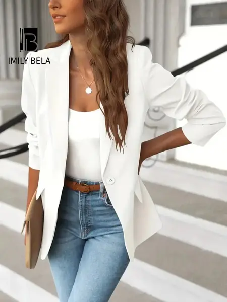 Women's Solid Button Lapel Collar Blazer, Elegant Business Suits Outerwear for Work Office Business, Minimalist Ladies Spring & Fall Clothes, Womenswear, Solid Color Blazer, Office Blazer Jacket