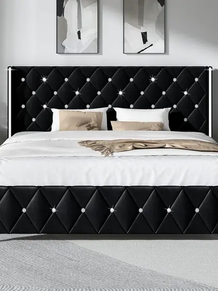 [Summerwins] HOMBCK Bed Frame, No Mattress, Upholstered Platform Bed Frame with Wingback Diamond Tufted Headboard #summer garden,fathers day gift ideas