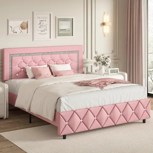 [Summerwins] HOMBCK Diamond Bed Frame, No Mattress, Comfortable and Adjustable Headboard, Modern style, Princess Bed, No Box Spring Required #summer garden,fathers day gift ideas