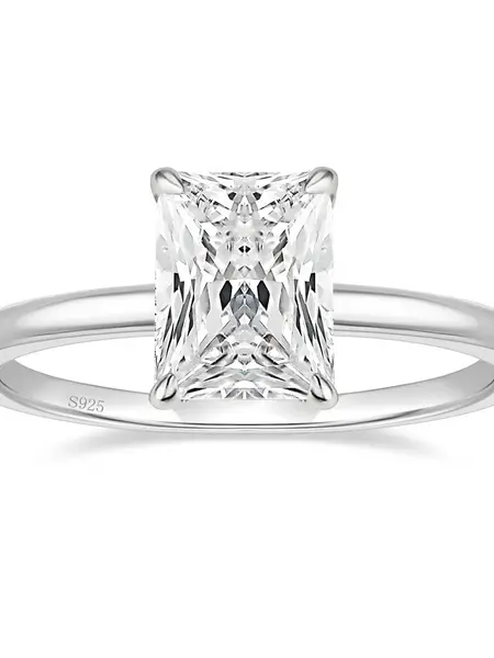EAMTI 3CT 925 Sterling Silver Engagement Rings Radiant Cut Solitaire Cubic Zirconia CZ Wedding Promise Rings for Women