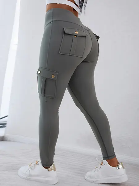CHICME Womens Butt Lifting Leggings with Flap Pockets/ High Waist Tummy Control Workout Cargo Leggings/High Waist Tummy Control Leggings Yoga Pants Gym Sportswear Bottoms
