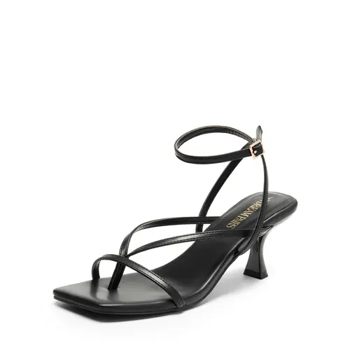 【Deals For You Days】DREAM PAIRS Women's Kitten Heels - Low Strappy Lace-Up Open Square Toe Thong Ankle Strap Dress Shoes, Comfortable Sexy Fashion Party Sylvestra Pumps, Women's Shoes Thongheel Sandals