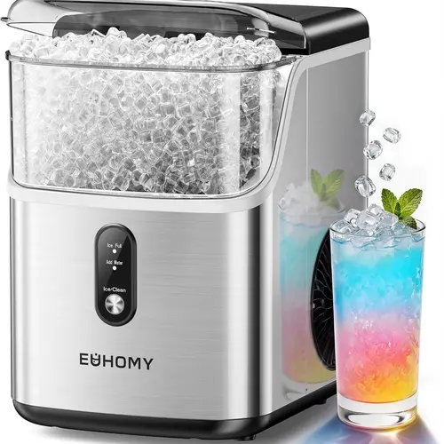 EUHOMY Nugget Ice Makers Countertop, Pebble Ice Maker Machine with 35lbs/24H&33lbs/24H Soft Ice, Self-Cleaning Sonic Ice Maker with Ice Scoop&Basket,  Utensils, Pellet Ice Maker for Home/Kitchen/Office
