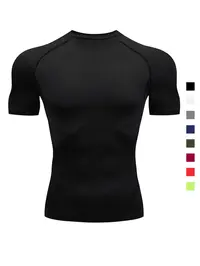 Men's Round Neck Sports Tee, Summer Clothes Tight Athletic Compression Shirts Quick Drying Breathable Crew Neck Short Sleeve T-shirt for Gym Workout Running, Casual Sporty Top, Gym Performance Top