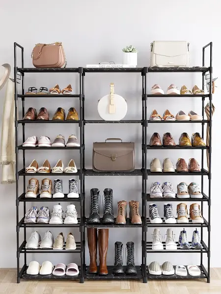 【Summergarden】MOMOK 9 Tiers Shoe Rack Organizer,  Max Holds 55 Pairs, Metal Shoe Storage, Shelf with Hooks for Entryway, Garage, Black Footwear Organization Closet Shoe Rack