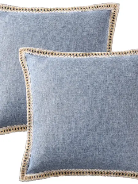 HIG Decorative Throw Pillow Covers Pack of 2, Farmhouse Burlap Trimmed Pillow Cases, Rustic Linen-Like Cushion Cover with Zipper Closure lumbar pillow