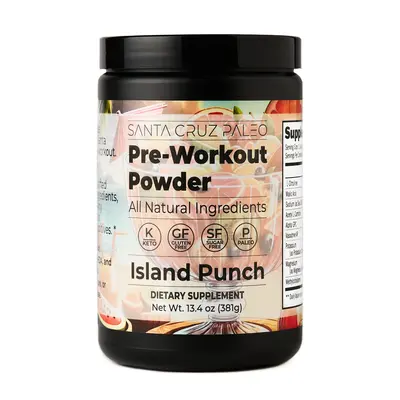Santa Cruz Paleo Pre-Workout Powder - 30 Servings - Flavored Preworkout Drink Mix for Energy & Hydration - Formulated with Electrolytes, Magnesium, Potassium, Sea Salt & L Citrulline - Sugar Free, Non-Caffeinated