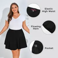 【S-XL&16-28W】Hanna Nikole Women Plus Size Casual Mini Skater Skirt Elastic Lining High Waist Basic Flared Skorts Pleated with Pocket Black Womenswear Palda Fitted Minimalist Bottom mini skirt #SummerFinds