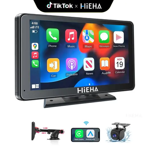 【HiEHA | DealsForYouDays】2026 Newest Portable Carplay Screen for Car, 7 Inch IPS Touchscreen Car Stereo Support Wireless Carplay & Android Auto, Mirror Link, GPS Navigation, Bluetooth 5.2, Backup Camera, AUX,FM Transmitter Car Video Player