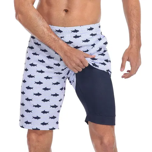 LRD Mens Printed 9" Swim Trunks with Compression Liner Activewear Beach Quick Dry Fabric Front Pockets & Adjustable Drawstring - Swimming Shorts summerwins