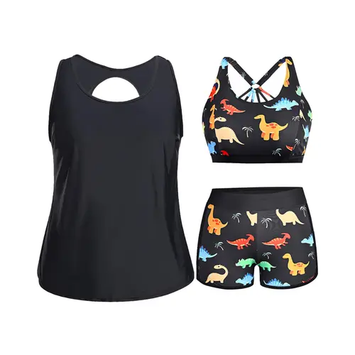 Holipick Women Plus Size Three Piece Tankini Swimsuits Tummy Control Bathing Suits with Boy Shorts Tank Top with Sports Bra DealsForYouDays