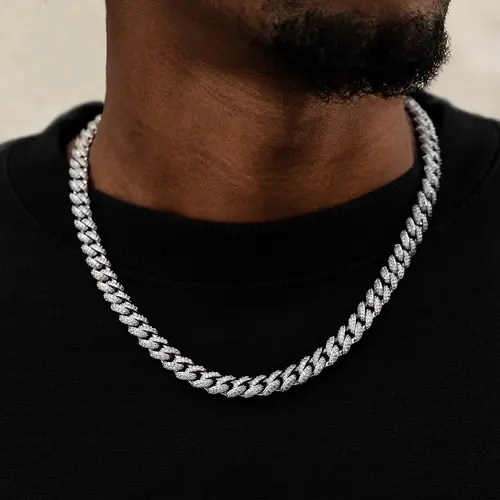 GLD 8.5MM Diamond Prong Cuban Necklace | 14k White Gold Plated, 16-22" Lengths, CZ Stones, Iced Out Prong Links, Guaranteed for Life - Perfect Gift