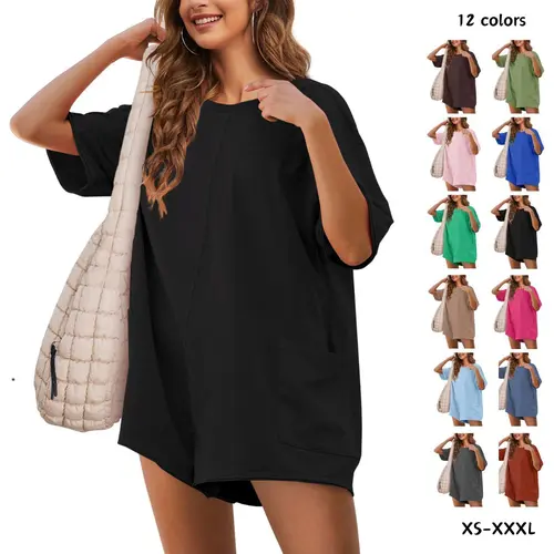 Yeokou Women's Loose Casual Jumpsuit - Pullover, Shortsleeve, Minimalist Oversized Athletic Workout Reversible Hot Shot Tee Romper with Deep Pockets, Women's Clothes,summerwins,summeroutfits,vacationoutfits,beachoutfits