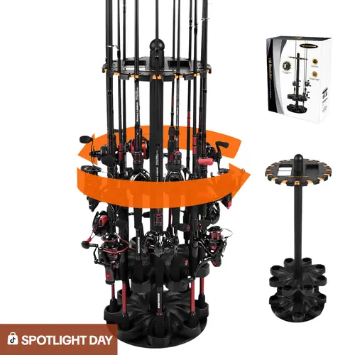 KastKing V16 OR V15 Rotating Fishing Rod Holder for Garage, Floor Rack Holds Up to 16 Rods & Combos, Space-Saving Pole Organizer with Foam, Durable ABS, Fishing Gear Storage Gift for Men