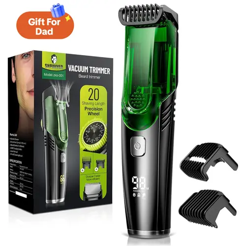[DealsForYouDays]SHPAVVER Vacuum Beard Shaver for Men,SHPAVVER Built-in Vacuum Trimmer for Mustache, Sideburns, Facial Hair, Rechargeable, IPX6 Waterproof, 2 Comb, Comfort face 2in1 Electric Razor rechargeable men 2025 ornament, Father's Day Gifts,