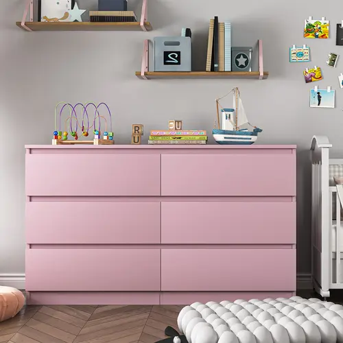 Spaco 6-Drawer Double Sturdy Engineered Wood Chest of Dressers - Furniture Drawer Dresser for Bedroom Storage Organization, Stylish Indoor Home Decor Cabinet