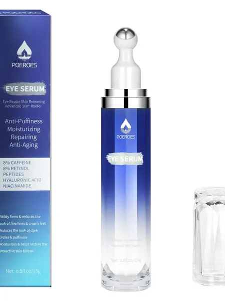 POEROES  Caffeine Eye Serum and Eye Cream Roller Eliminates Dark Circles and Puffiness, Reduces Wrinkles and Fine Lines, and Eliminates Puffiness 360°Massage Ball for a Comfortable Skincare Experience