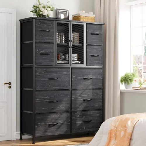 Raybee Bedroom Dresser - Modern Large-Size Storage Cabinet with 10 Fabric Drawers, Metal Frame, Wood Top, Home Decor, Room Storage Organizer for Organization Needs