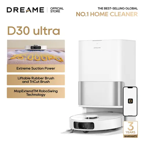 【Flagship Upgrade 2026】 DREAME D30 Ultra Elite Robot Vacuum and Mop, 25,000Pa Powerful Suction, All-in-One Base Station with 100 Days Auto-Empty, MopExtend Tech for Edge Cleaning, Smart Obstacle Avoidance, White