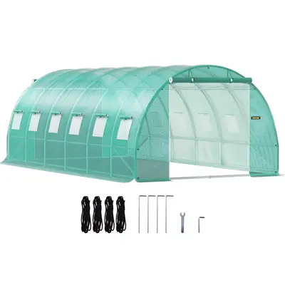 【fathersdaygift】VEVOR Walk-in Tunnel Greenhouse Portable Hot HouseMax. 20 x 10 x 7 ftGalvanized Steel Hoops3 Top Beams2 Zippered DoorsDiagonal Poles, Tunnel Enclosure Houses,campingessentials,outdoorfurnitureset,campinggear