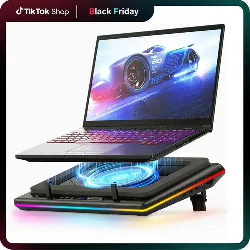 DealsForYouDays llano RGB Laptop Cooling Pad, Gaming Laptop Cooler with Powerful Turbofan, Fast Cooling Laptop 15.6-21in, Adjustable Speed, Touch Control, LCD Screen