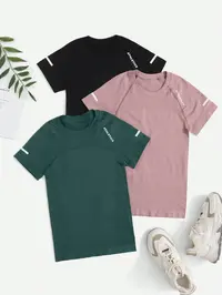 Women's Letter Print Raglan Sleeve Sports Tee, Round Neck Short Sleeve T-Shirt, Ladies Sportswear for Yoga Gym Workout, Fitness Sport Top
