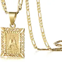 KissYan Initial Letter Pendant Necklace for Men Womens, 14K Gold Plated Square Capital Monogram Necklace Alhpabets from A-Z Figaro Chain Necklace Gifts DealsForYouDays