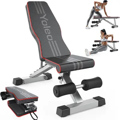 Yoleo Adjustable Weight Bench, Foldable Workout Bench for Home Gym Full Body Workout Strength Training, Incline Decline Flat Utility Bench with Quick Adjustment